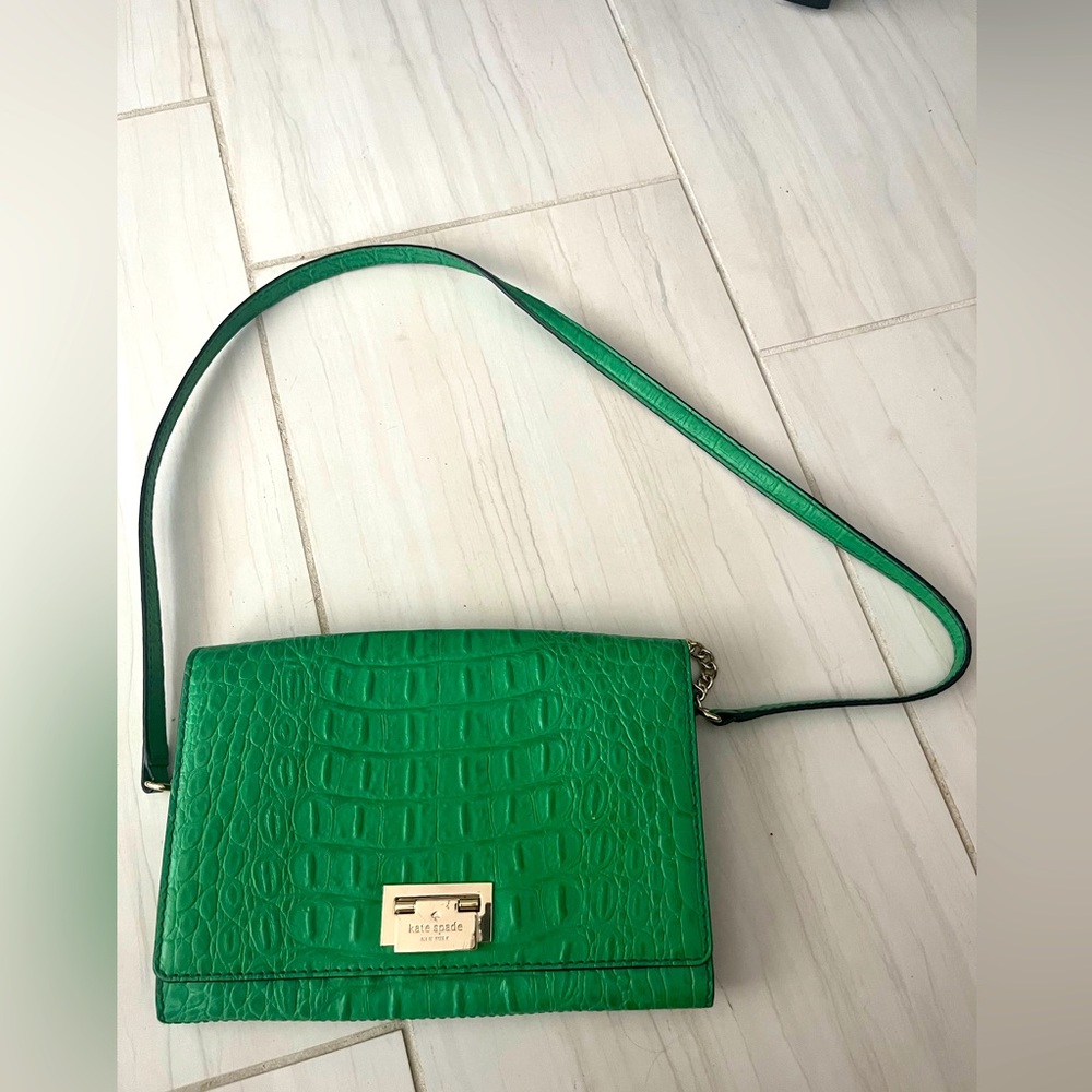 Kate Spade Harwood Place Fiona Flap Alligator Green Crossbody Bag